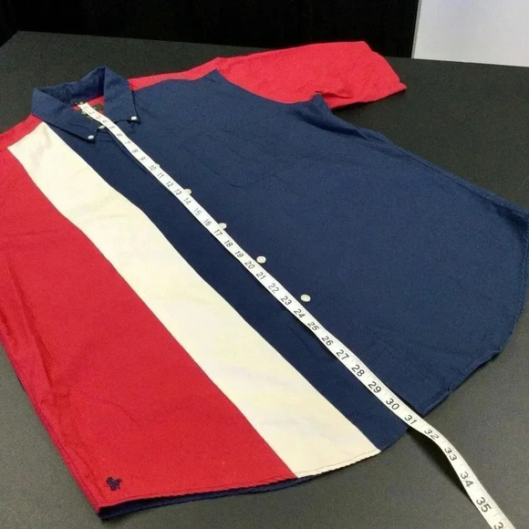 Vintage Hunt Club Mens Blue Red Colorblock Short Sleeve‎ Button-Down Shirt Large - Picture 4 of 9